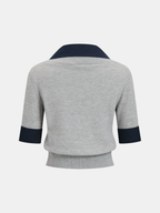Contrast Collar Elbow Sleeve Knit Top for Women Casual Wear
