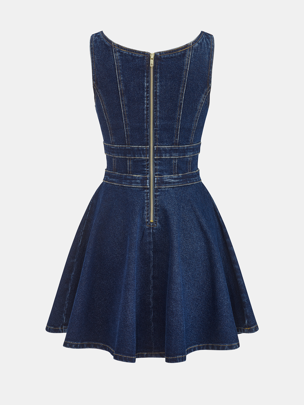 Denim Double-Buckle Mini Dress with Adjustable Straps