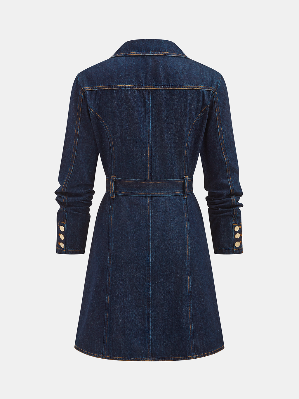Belted Denim Blazer Dress with Tailored Fit and Vintage Wash