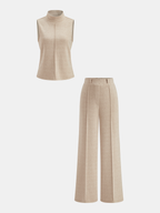 Seam Detail Mock Neck Tank & Pants Set, Comfortable Stretch Fit Outfit