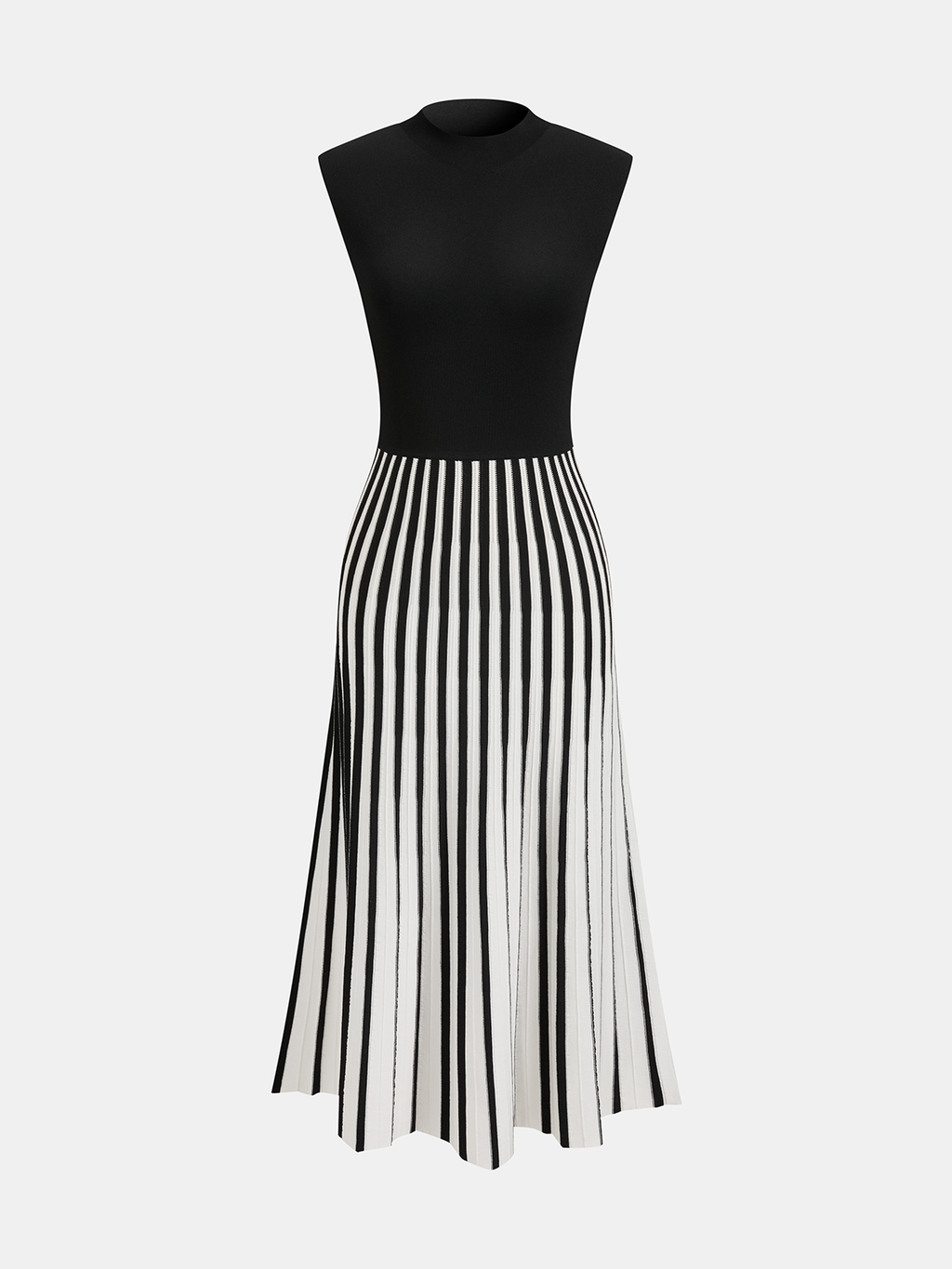 Sleeveless Mock Neck Striped Midi Dress for Women, Casual Summer Style
