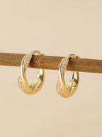 Zircon Accent Twisted Hoop Earrings, Elegant Sterling Silver Design