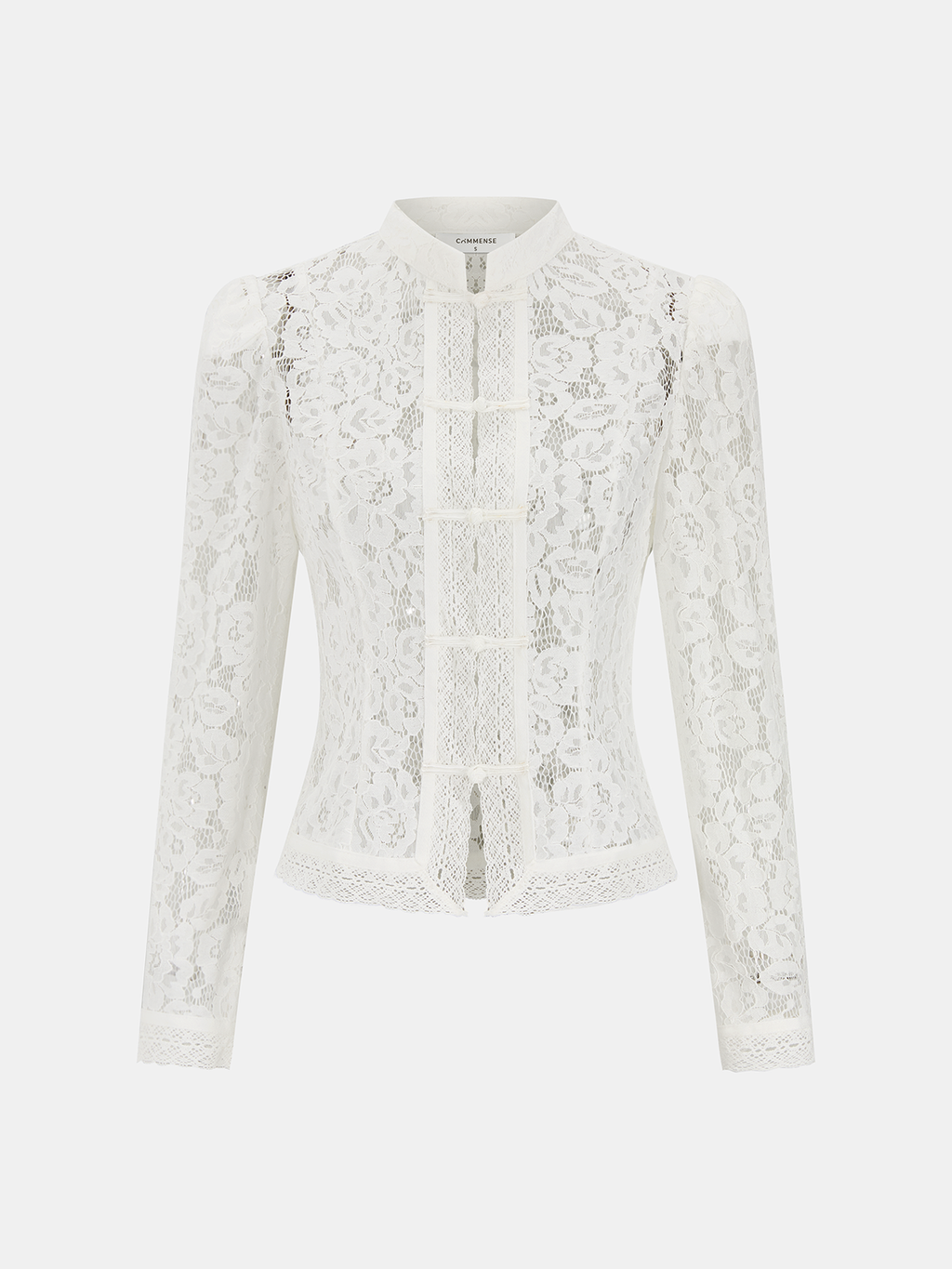 Frog Closure Lace Mandarin Collar Blouse Elegant Women's Traditional Top