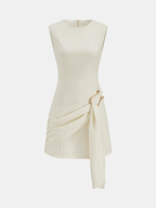 Tencel Blend Asymmetric Buckle Ruched Mini Dress - Women's Fashionable Trendy Outfit