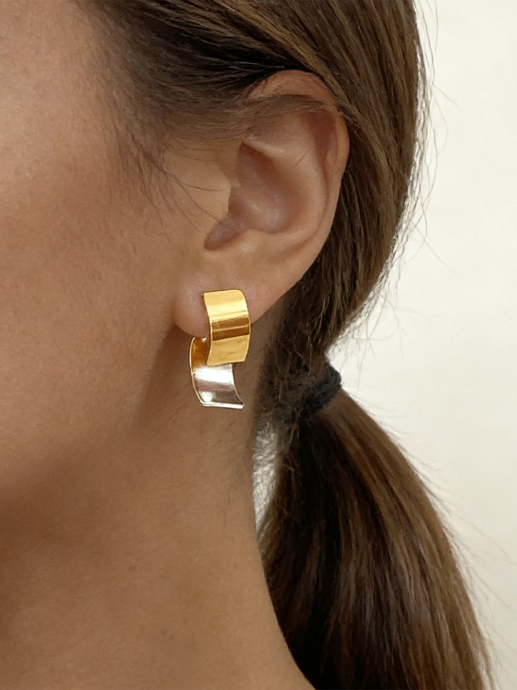 Two-Tone Minimalist Hoop Earrings, Modern Chic Versatile Jewelry Piece