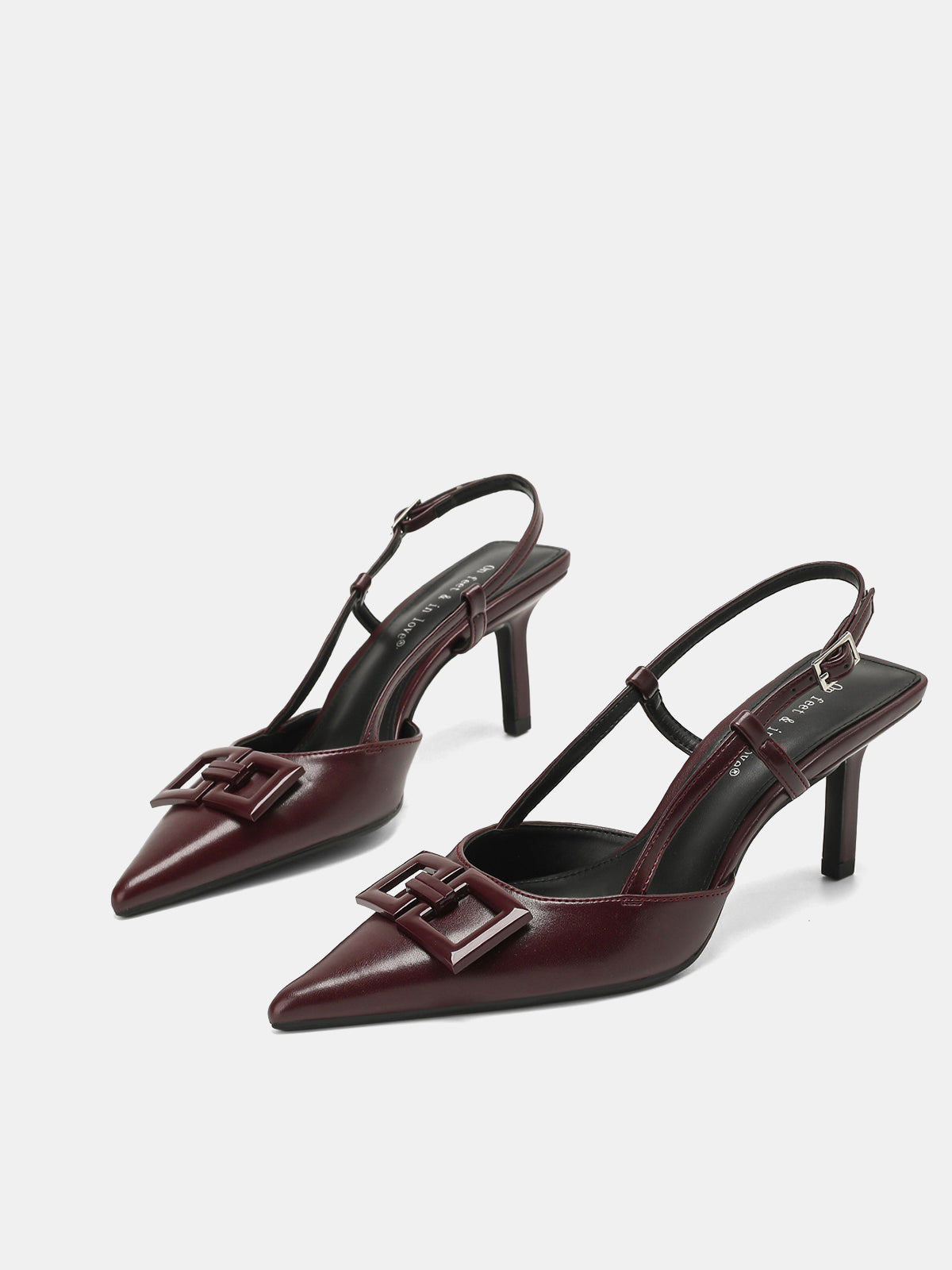 Square Accent Pointed-Toe Slingback Heels, Elegant Evening Wear, Stiletto Design