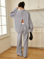 Cotton & Linen Pinstripe Loose Shirt Casual Comfort Fit Unisex