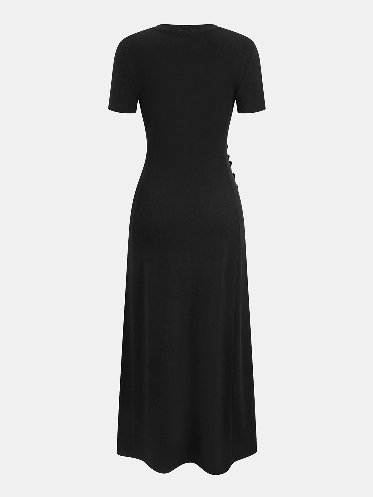 Short-Sleeve Ruched Side Button Detail Dress for Women Work Casual Wear