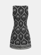 Sleeveless Palm Tree Print Mini Dress for Summer Beachwear