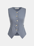 Striped Buttoned Vest & Pleated Shorts Set for Spring Casual Wear