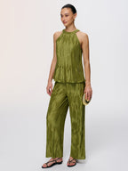 Vertical Pleated Halter Top & Pants Set for Women Elegant Partywear
