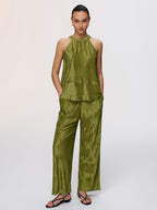 Vertical Pleated Halter Top & Pants Set for Women Elegant Partywear