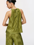 Vertical Pleated Halter Top & Pants Set for Women Elegant Partywear
