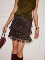 Tiered Fringe Suede Effect Mini Skirt for Women Casual Party