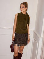 Tiered Fringe Suede Effect Mini Skirt for Women Casual Party