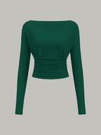 Semi-Sheer Ruched Waist Long-Sleeve Top for Women Casual Fit