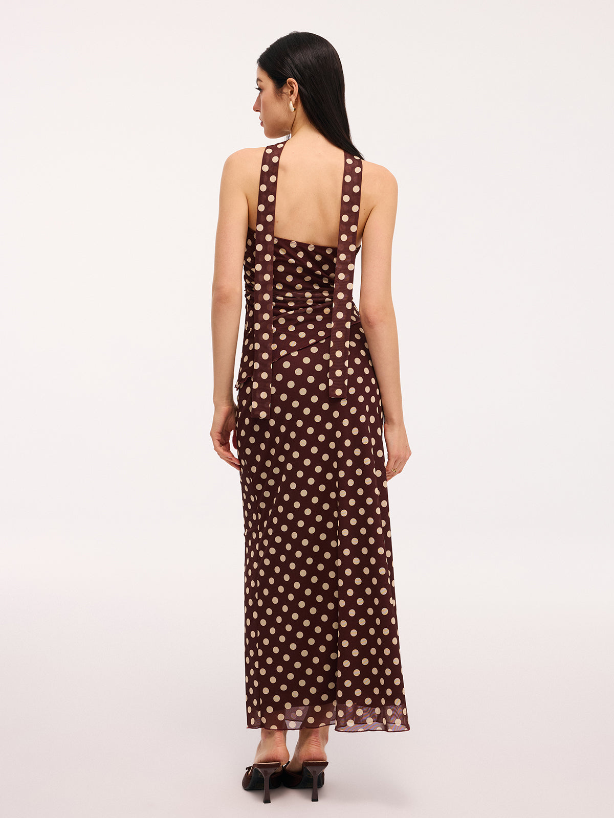 Polka Dot Ruched Scarf Top & Flowy Maxi Skirt Set for Women