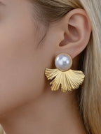 Ginkgo Leaf Pearl Earrings Handmade Delicate Jewelry Gift