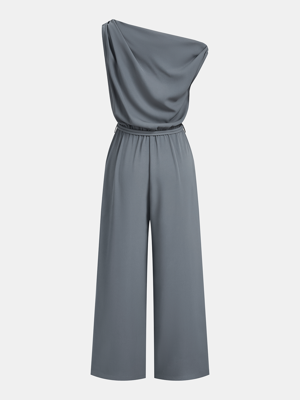Belted One-Shoulder Draped Jumpsuit Elegant Evening Wear