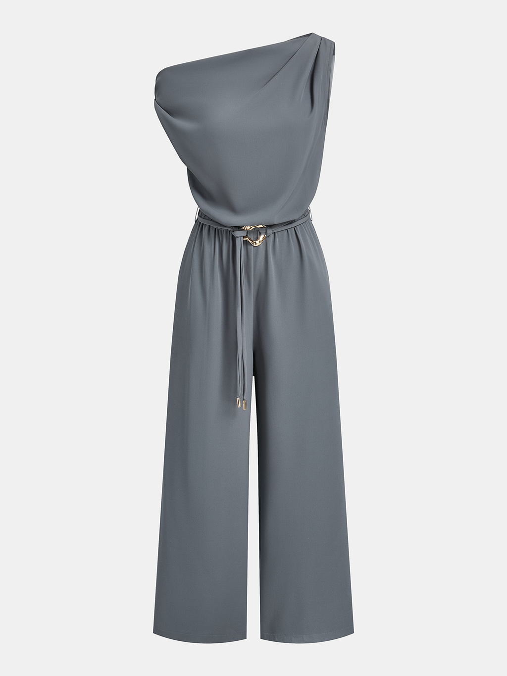 Belted One-Shoulder Draped Jumpsuit Elegant Evening Wear