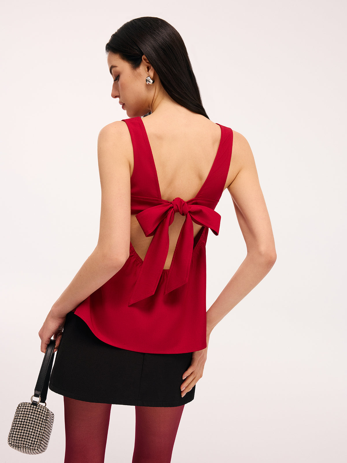 Backless Bow Detail Sleeveless Top for Summer Casual Wear