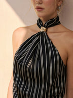 Pinstripe Halter Neck Top & Pants Set for Women Trendy Outfit