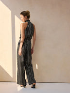 Pinstripe Halter Neck Top & Pants Set for Women Trendy Outfit