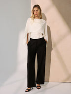 Backless Draped Cape-Sleeve Blouse Women's Elegant Evening Wear