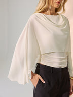 Backless Draped Cape-Sleeve Blouse Women's Elegant Evening Wear