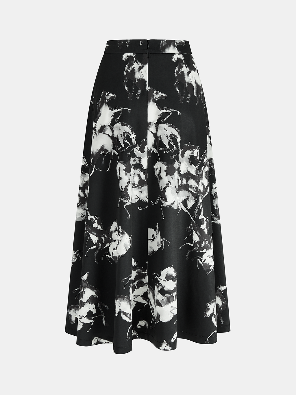 Ink Horse Print A-Line Midi Skirt for Women Casual Wear
