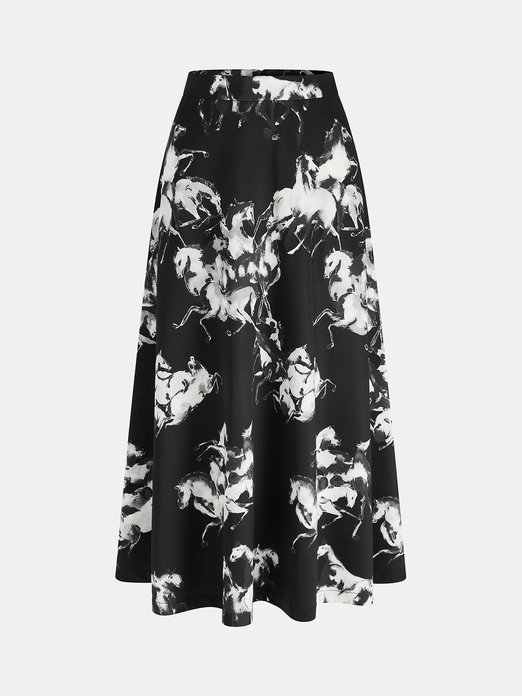 Ink Horse Print A-Line Midi Skirt for Women Casual Wear