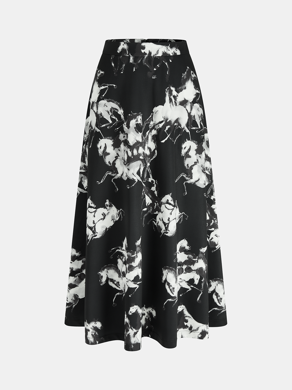 Ink Horse Print A-Line Midi Skirt for Women Casual Wear