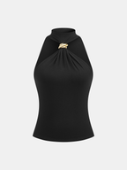 Metal Detail Halter Neck Fitted Top for Evening Wear