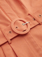 Halter Collared Backless Belted Romper with Side Pockets