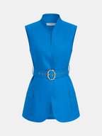 Sleeveless Blazer Vest & Pleated Shorts Set for Women, Casual Outfit