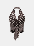 Polka Dot Backless Halter Satin Top Women's Fashion Trendy Style