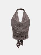 Polka Dot Backless Halter Satin Top Women's Fashion Trendy Style