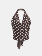 Polka Dot Backless Halter Satin Top Women's Fashion Trendy Style