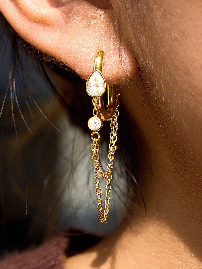 Chain Tassel Teardrop Crystal Hoop Earring Elegant Bridal Wedding Accessories