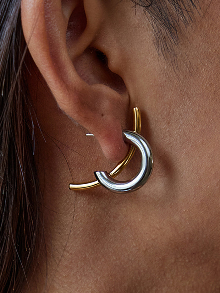 Two-Tone Intertwined Open Hoop Earrings Elegant Fashion Jewelry for Women