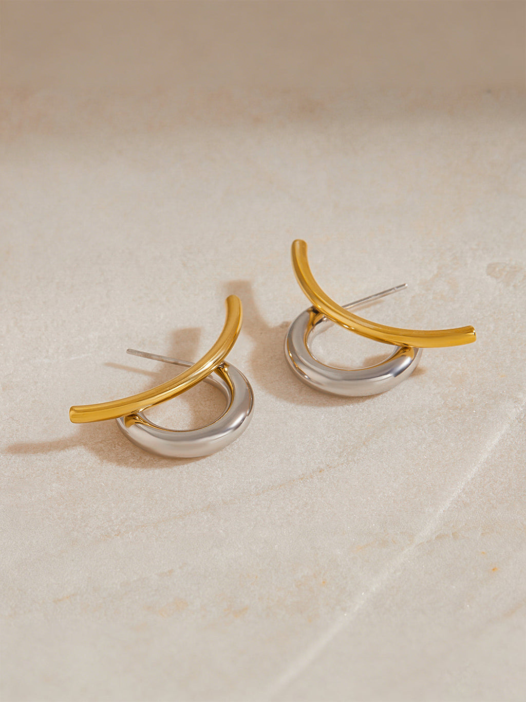 Two-Tone Intertwined Open Hoop Earrings Elegant Fashion Jewelry for Women