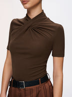 Twist-Front Short-Sleeve Top for Women Casual Wear