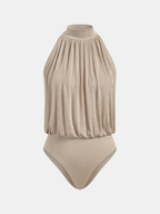 Mock Neck Sleeveless Ruched Bodysuit for Women Comfort Fit