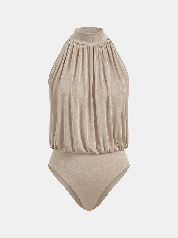 Mock Neck Sleeveless Ruched Bodysuit for Women Comfort Fit