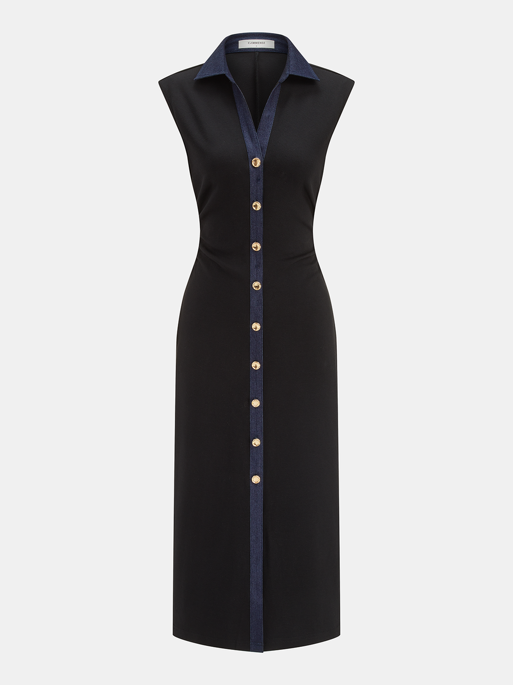 Denim Panel Sleeveless Buttoned Casual Summer Midi Dress