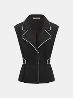 Contrast Trim Blazer Vest & Pants Set - Casual Women's Formal Wear
