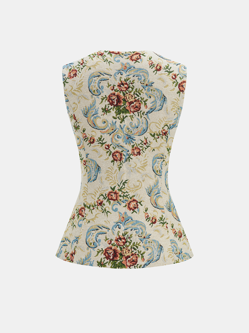 Vintage Floral Tailored Vest with Button Detail and Back Adjuster
