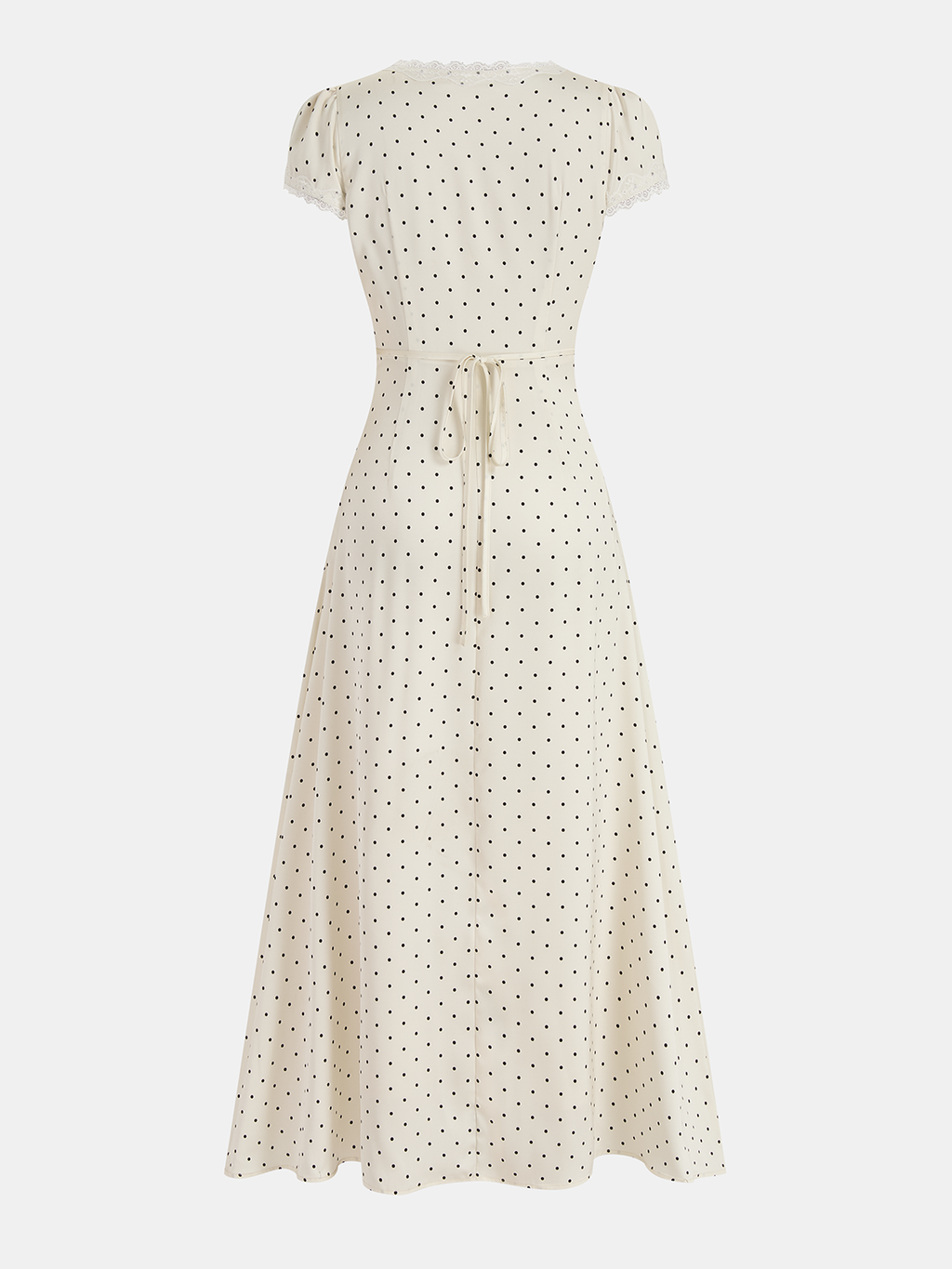Polka Dot Lace Trim Midi Dress with Ruffle Detail