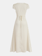 Polka Dot Lace Trim Midi Dress with Ruffle Detail