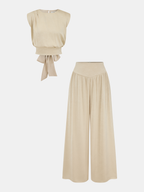 Sleeveless Tie-Waist Top & Wide-Leg Pants Set for Women, Casual Summer Outfit